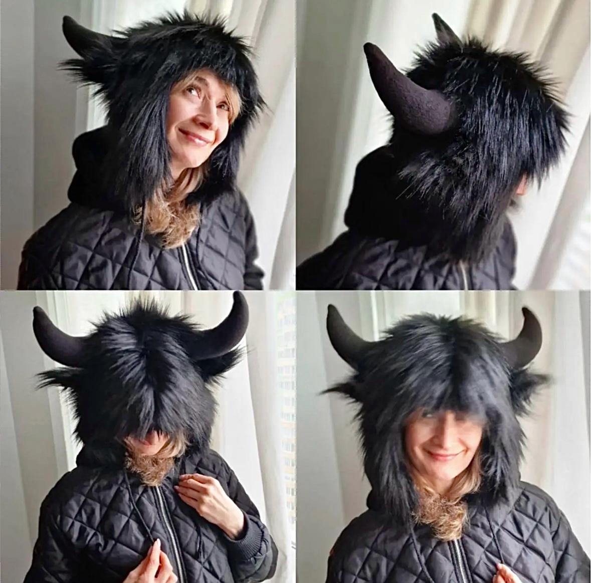 Шапка ушанка Wuke Черт с рогами на завязках one size Черный - фото 10