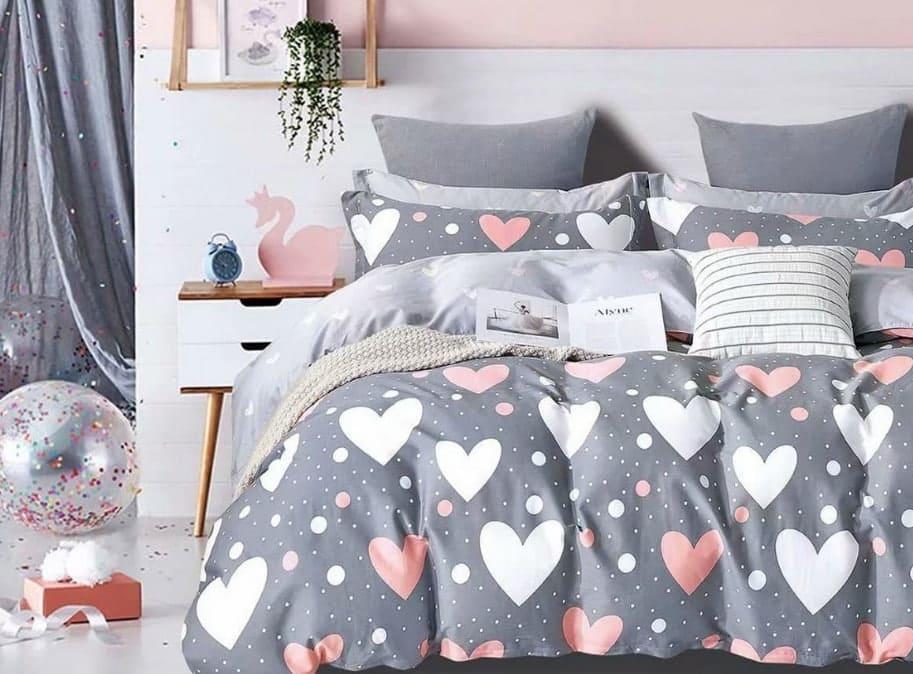 Комплект постільної білизни Ecotton Сердечки полуторний 150х215 см Сірий (22872)