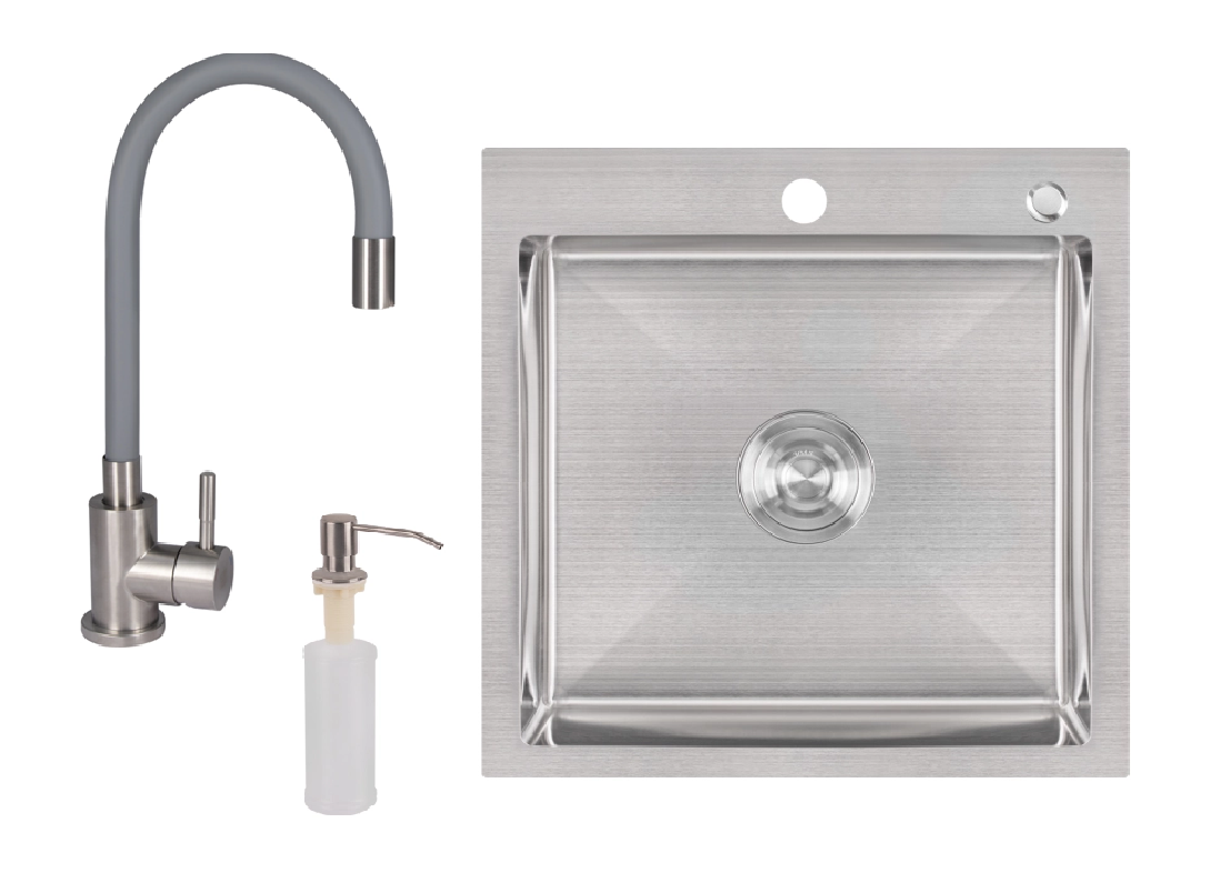 Мийка для кухні з нержавіючої сталі 50/50 Lidz з гнучким краном та дозатором Сатин Мийка для кухні з нержавіючої сталі 50/50 Lidz з гнучким краном та дозатором Сатин