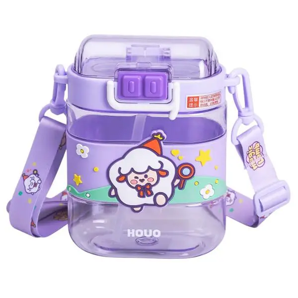 Бутылка для воды детская с трубочкой и ремешком HP-14-36V 15 см 560 мл Фиолетовый (A-033925)