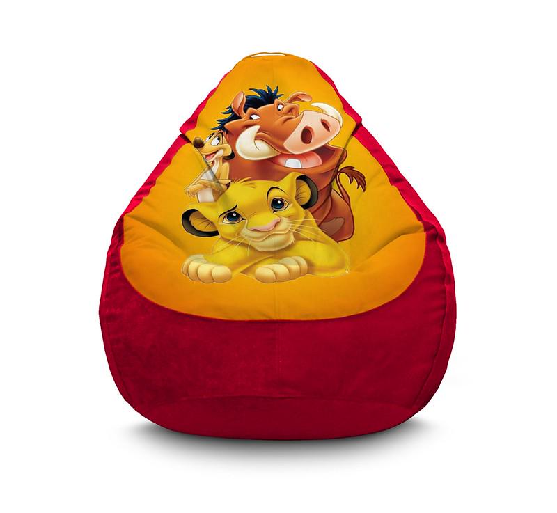 Крісло мішок Lion King Simba Timon and Pumbaa Yellow Флок XXL 90х125 см Червоний