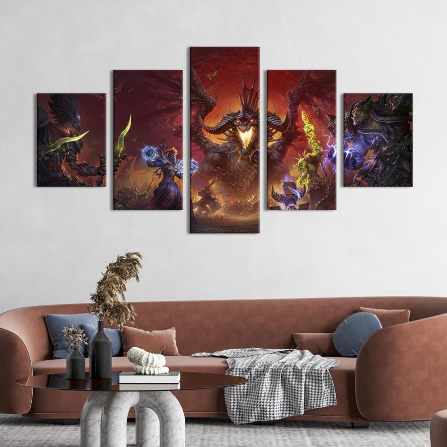 Модульная картина из 5 частей Персонаж игры World of Warcraft Ониксия 162x80 см (655-52)