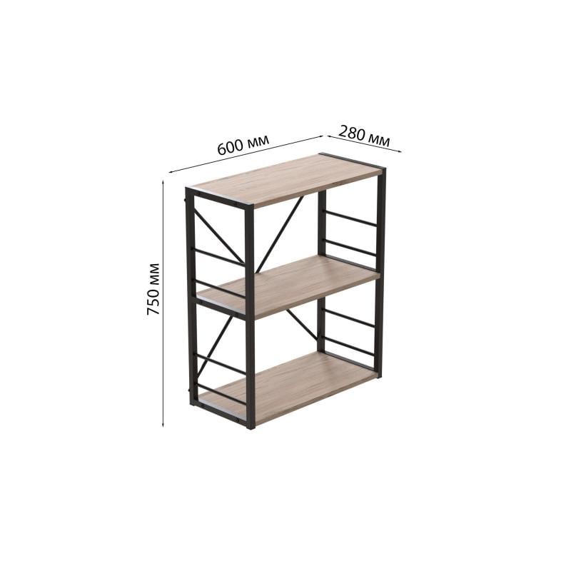 Етажерка Ferrum-decor Konekt 3/60 метал/ДСП Чорний/Дуб Сан-Марино (FRD-104255) - фото 2 Етажерка Ferrum-decor Konekt 3/60 метал/ДСП Чорний/Дуб Сан-Марино (FRD-104255) - фото 2