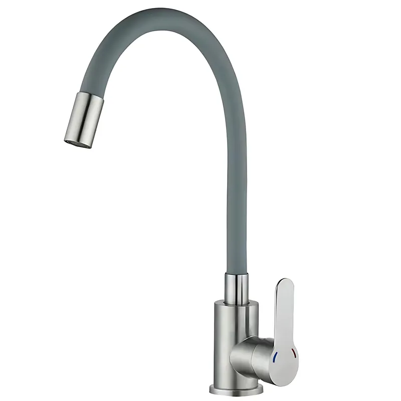 Змішувач для кухні MIXXUS DAX-011-T REFL.GRAY з гнучким виливом з нержавіючої сталі SUS304 Сірий (MI8496)