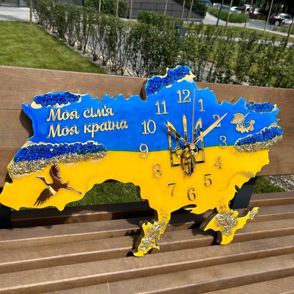 Часы настенные из эпоксидной смолы Карта Украины 130х83 см