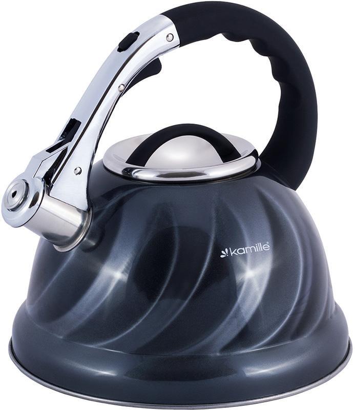 Чайник Kamille Marshmallow из нержавеющей стали со свистком 3 л Серый