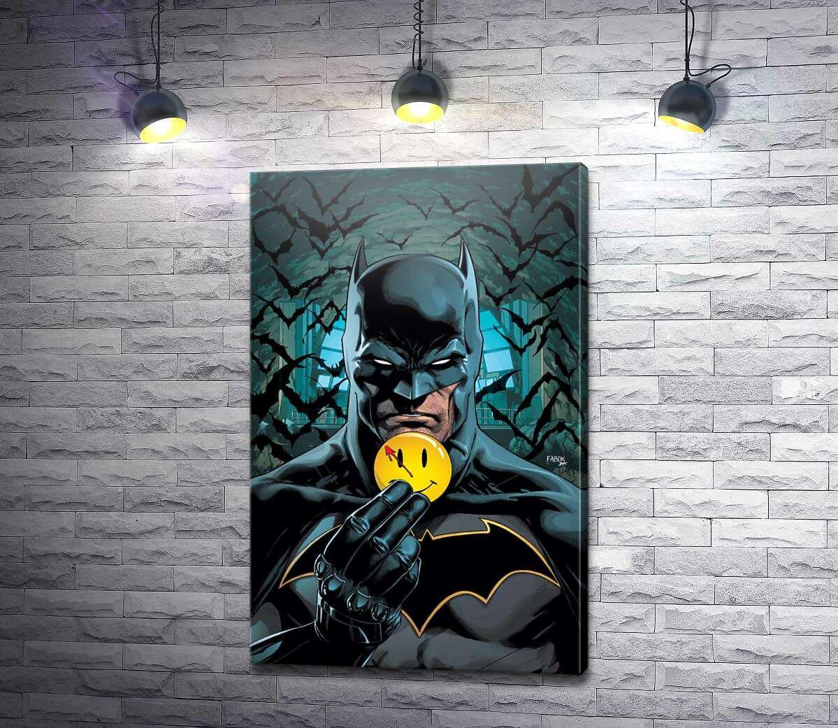 Картина ArtPoster Бэтмен держит в руке кружочек смайлика 83x130 см Модуль №1 (004448)