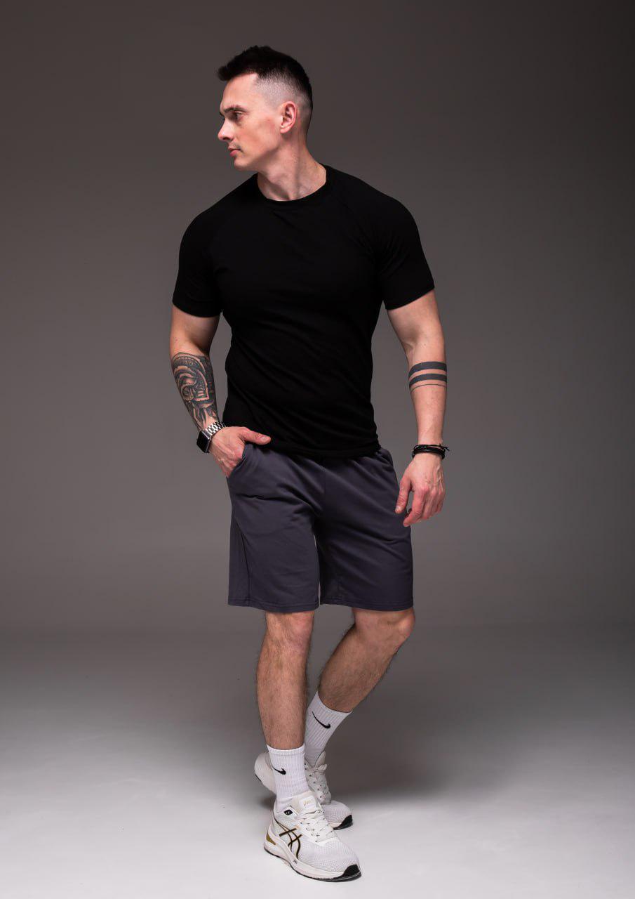Прогулочный костюм мужской летний футболка/шорты XL Черный/Графитовый (2382/2/4) - фото 5