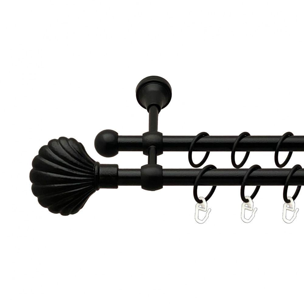 Карниз металлический Orvit Мушля двухрядная литая/гладкая труба/кольцо металлическое Черный Бархат 16/16 мм 360 см (00-00013990)