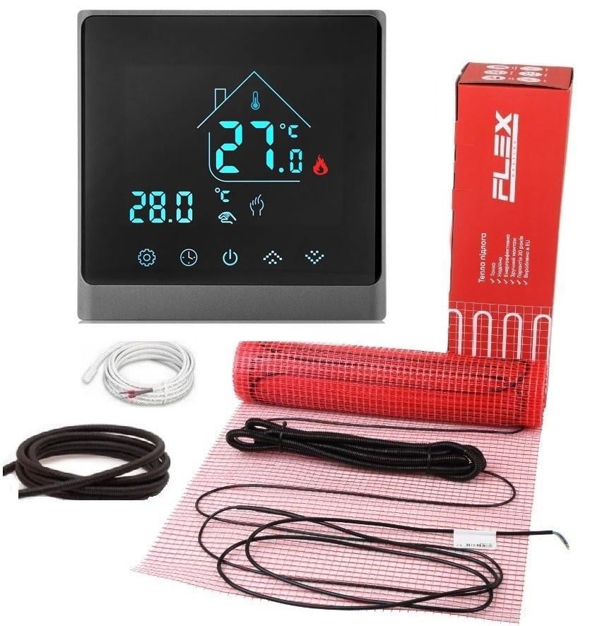 Мат нагревательный FLEX 7 м²/1225 Вт с программируемым терморегулятором AC8400H Черный/Серебряный