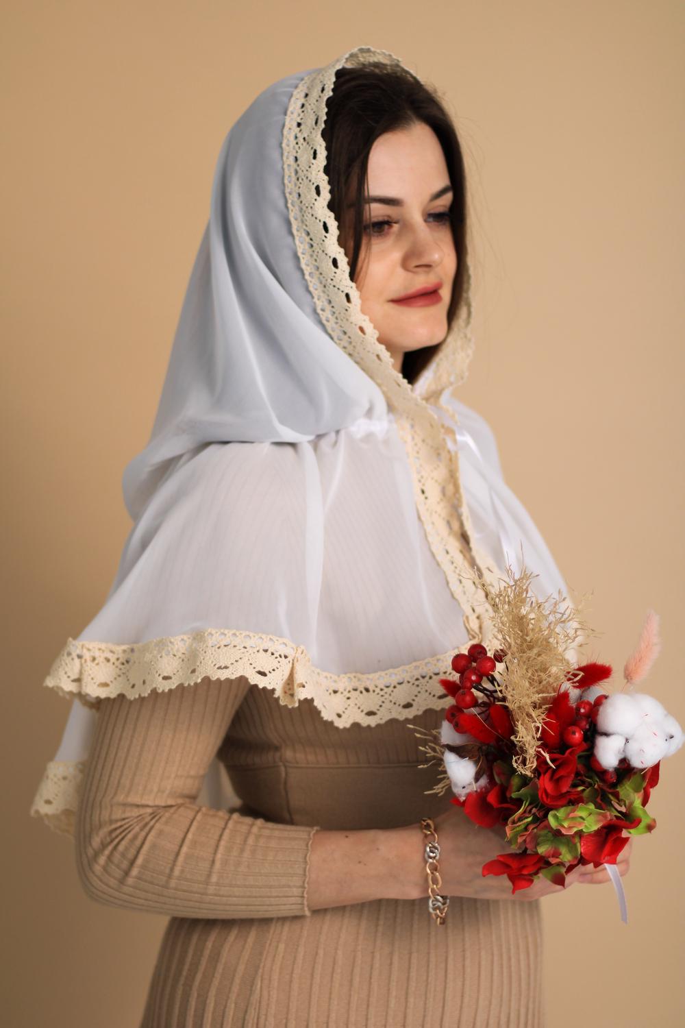 Палантин для храму на голову 80x120 см Білий (п003) - фото 9