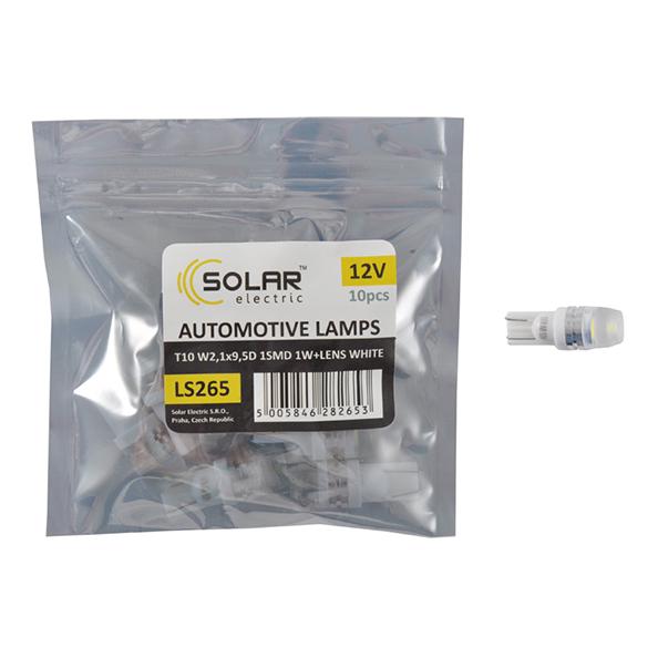 Автолампа LED Solar 12V T10 W2,1x9,5d SMD 1W+Lens white 10 шт. (LS265_P)