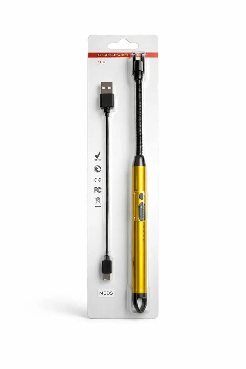Плазменная зажигалка аккумуляторная для камина с USB Type-c зарядкой Желтый (37020513)