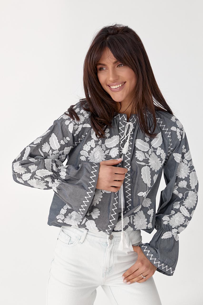 Вышиванка на завязках S Серый (10220189)