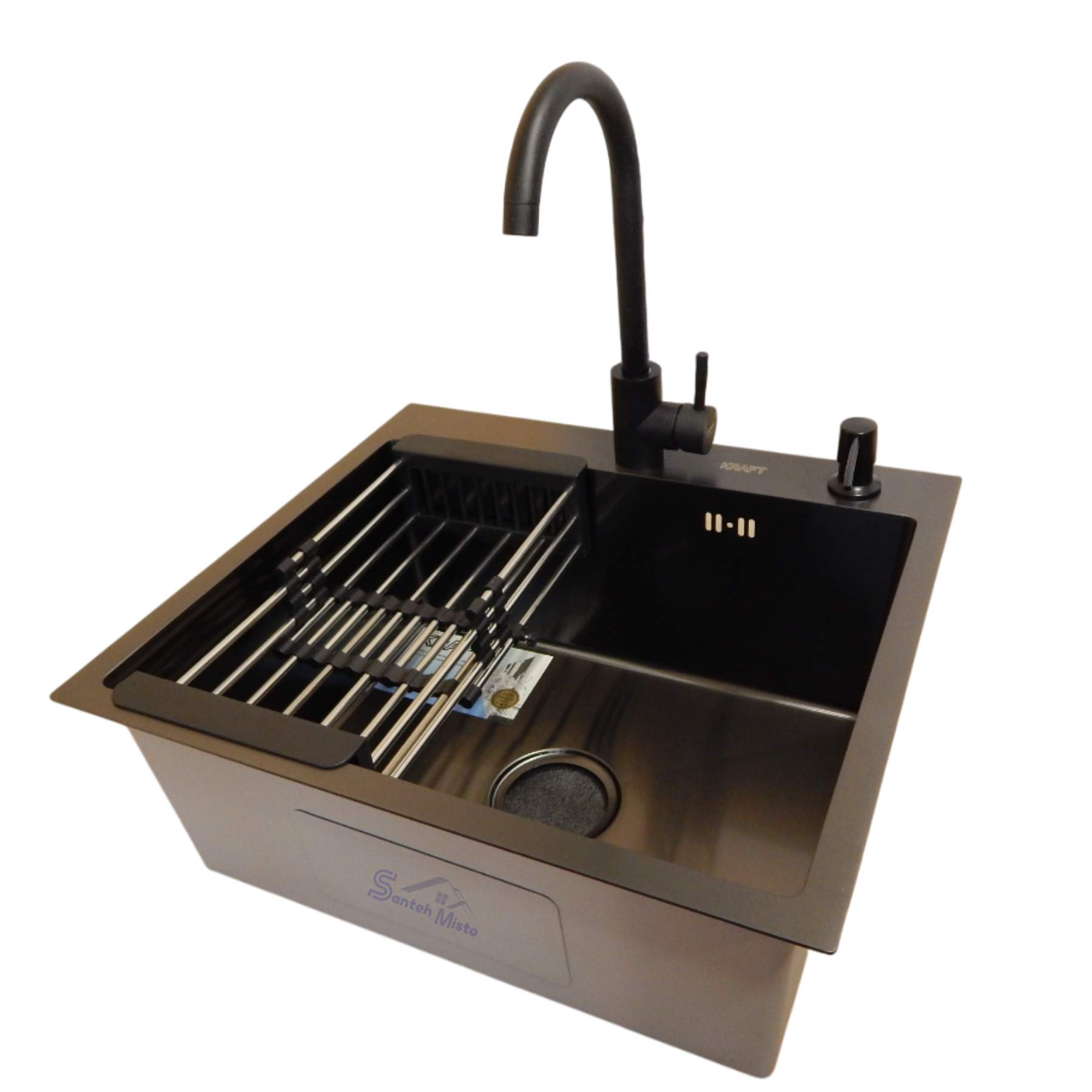 Комплект кухонной мойки Kraft HM nano PVD 3,0/1,0 мм 50х50 см Black (37108)