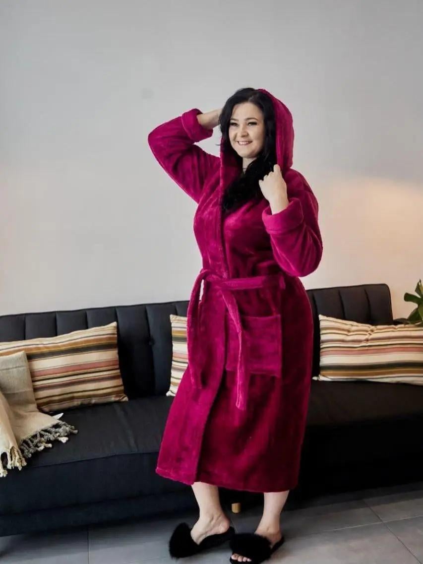 Халат женский на запах с карманами 2XL Бордовый (Д-al-bathal-004)