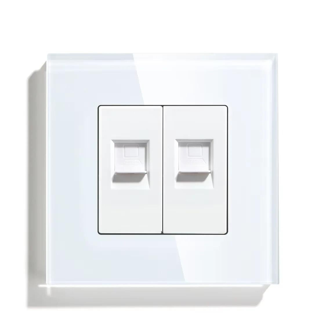 Розетка комп’ютерна подвійна LUXION RJ-45 дизайнерська настінна скляна рамка Білий (LX-CAT6CAT6-WT)