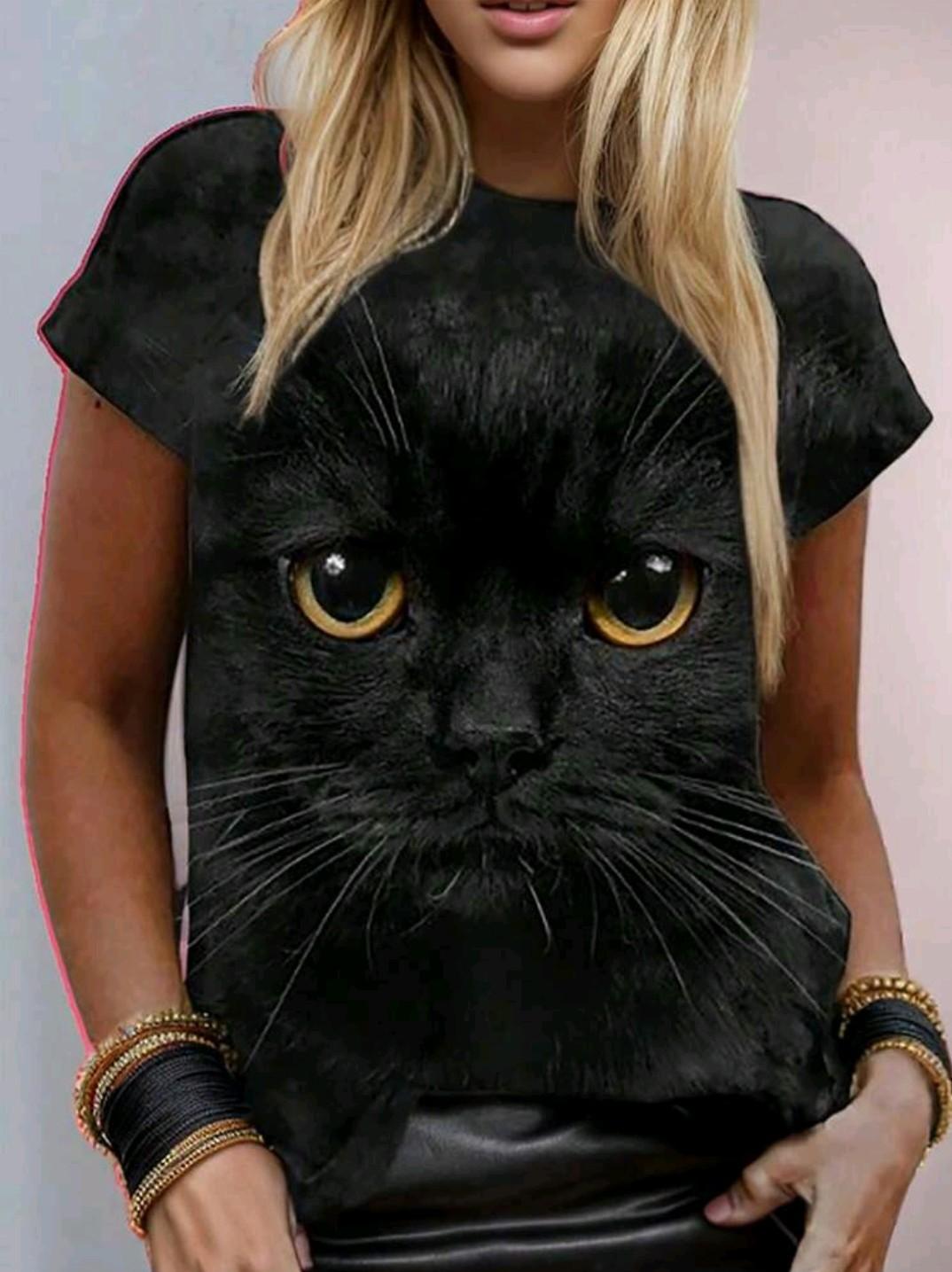 Футболка женская SUMMER BLACK CAT M/L Черный (27343170)