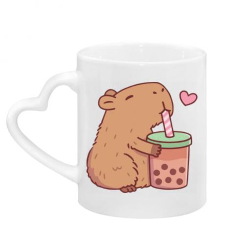 Чашка с ручкой в ​​виде сердца Boba tea capybara 320 мл Белый (14709269-1-188160)