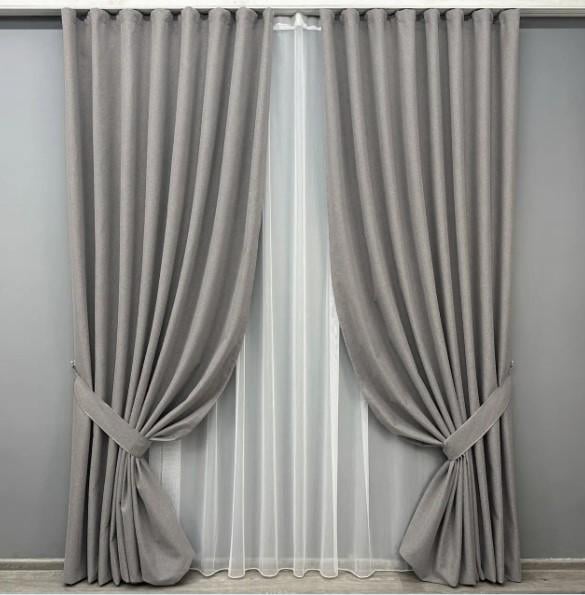 Комплект шторы/тюль блэкаут/лен ASHEN NIGHT 1х2,7/3х2,7 м 2 шт. Бежево-серый (1850ш-1153т 71-091/1)