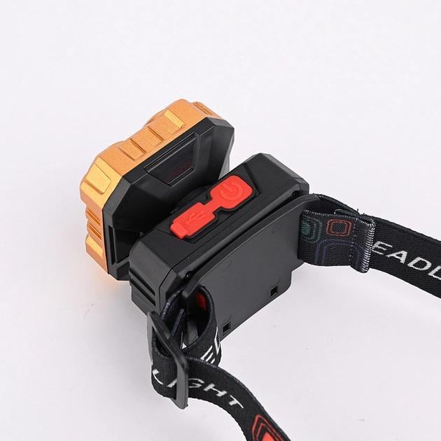 Ліхтар налобний Panther PT-5208 з USB-зарядкою та 4 SMD Жовтий - фото 3