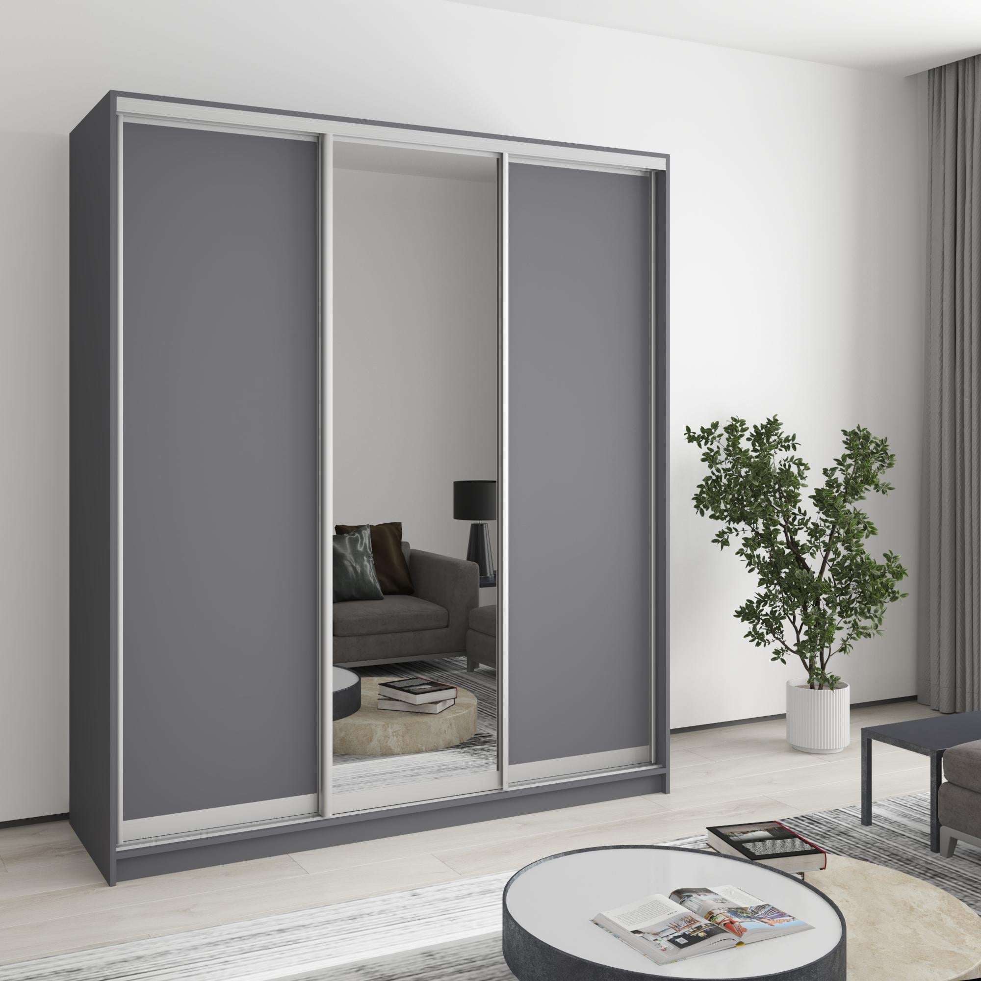 Шкаф-купе трехдверный MebelStar Уни AL 2ДСП/Зеркало 180x45x210 см Антрацит (MBS-3076)