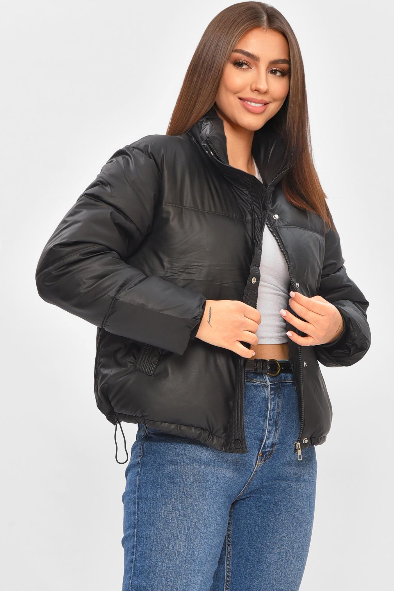 Куртка женская демисезонная с эко кожи L Черный (206134) - фото 2 Куртка женская демисезонная с эко кожи L Черный (206134) - фото 2