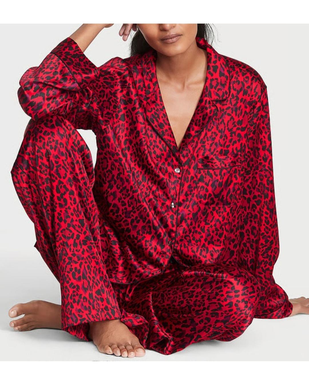 Піжама жіноча Victoria's Secret Satin Long Pajama Set сатинова S Червоний (13891177)