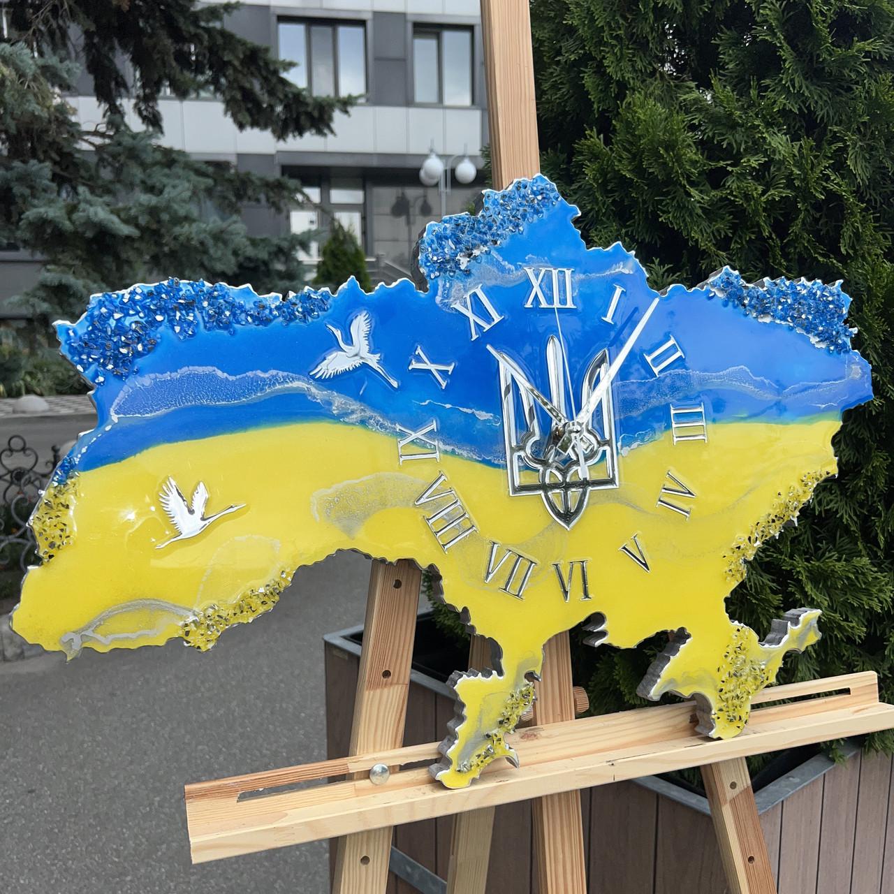 Часы настенные из эпоксидной смолы Карта Украины 60x40 см
