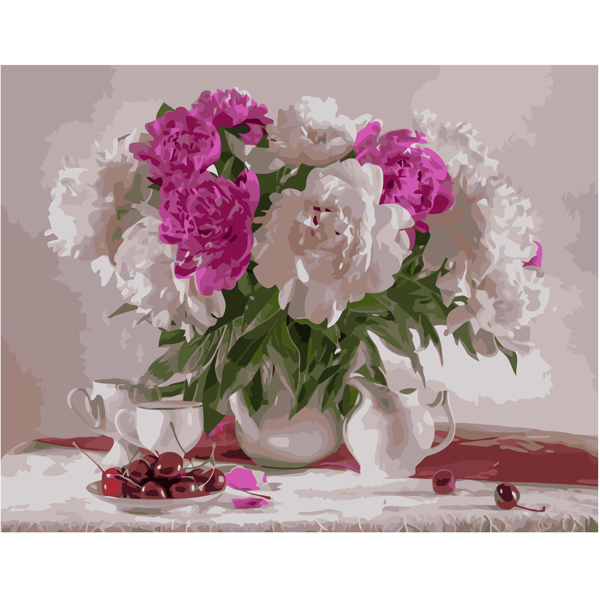 Картина по номерам Strateg Бело-розовый букет пионов 40x50 см (VA-1857)