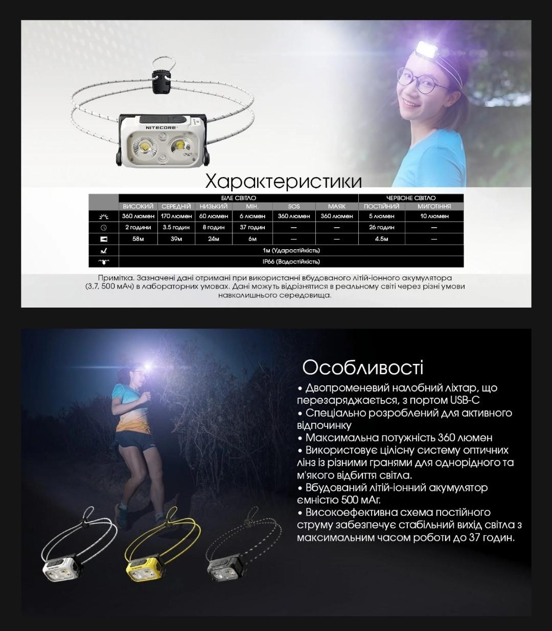 Ліхтар налобний Nitecore NU21 USB type-C 360 Лм 500 мАг Жовтий (010222) - фото 5 Ліхтар налобний Nitecore NU21 USB type-C 360 Лм 500 мАг Жовтий (010222) - фото 5