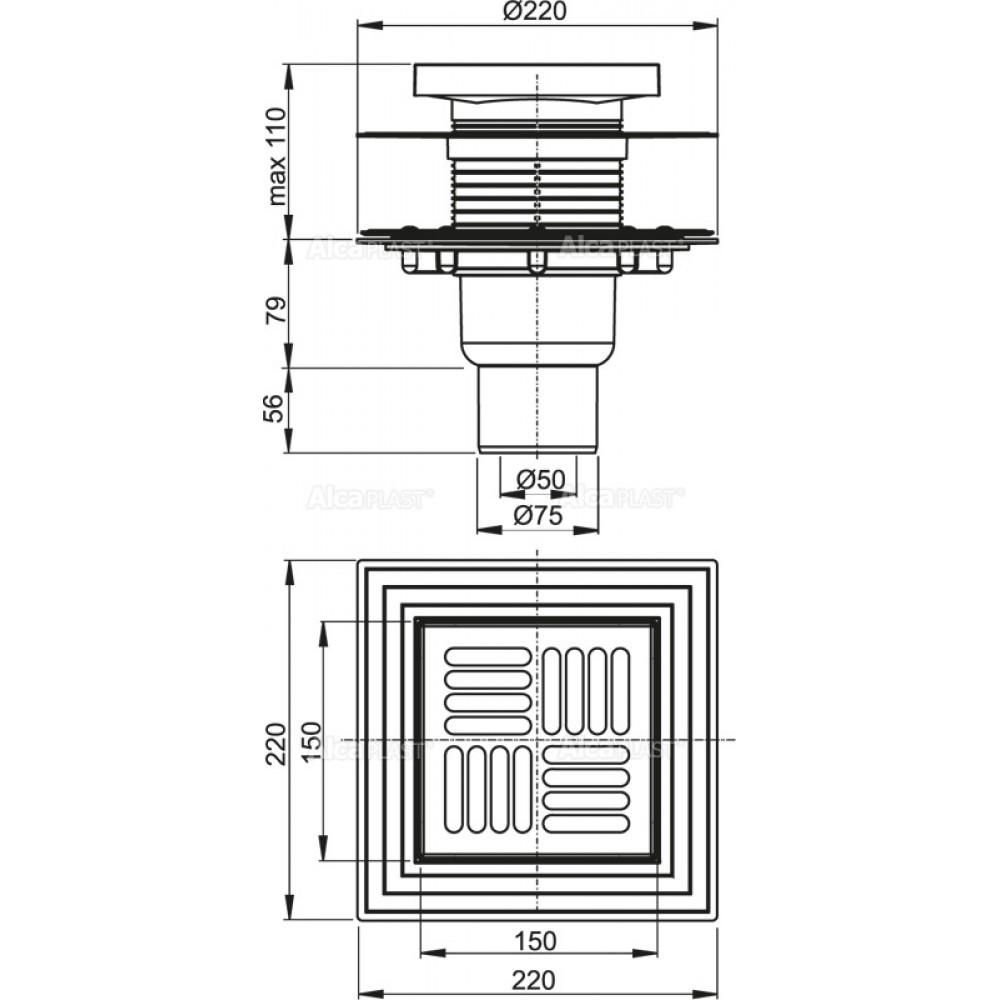 Трап для душу Alca Plast APV4444 із сухим затвором 150x150 мм (93063) - фото 2