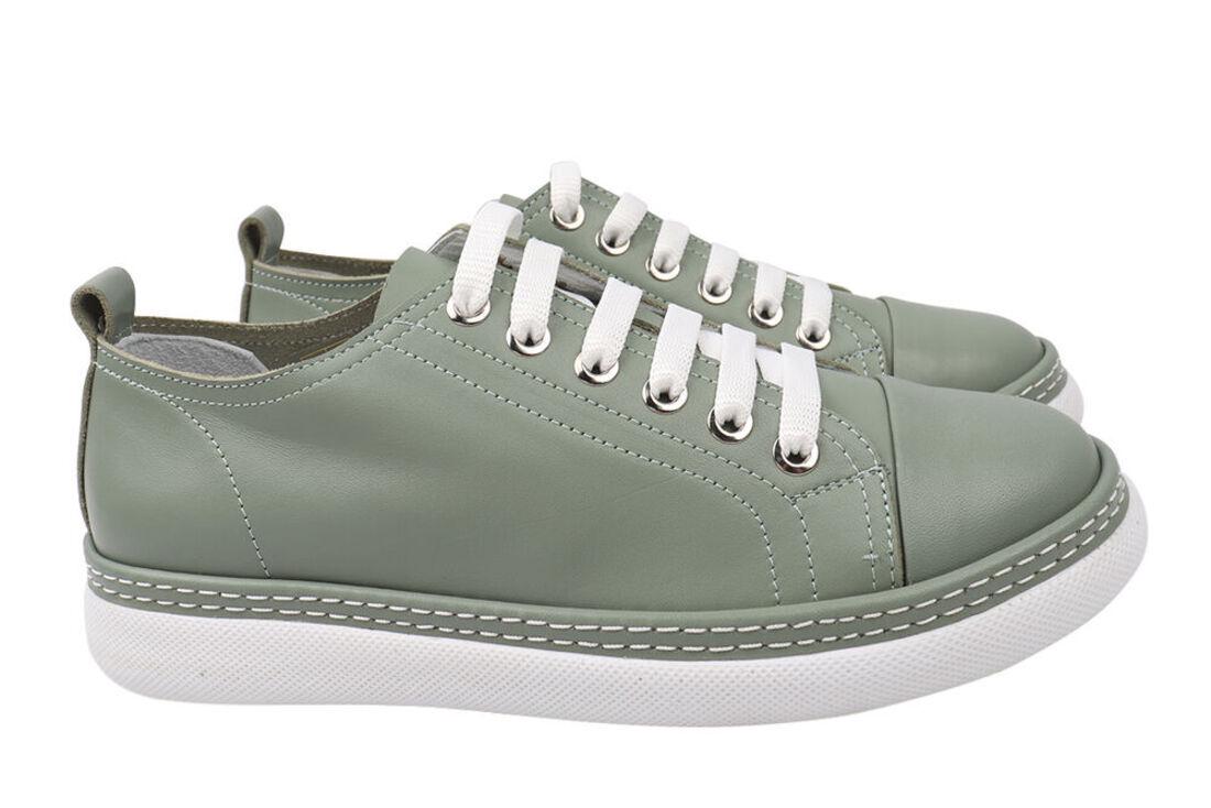Кеды женские Aquamarin из кожи на низком ходу на шнуровке Зеленый (1966-21DTC 39)