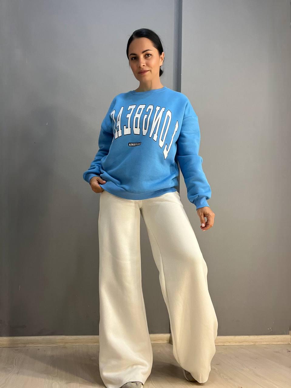 Костюм женский QUZEN 388-488 свитшот брюки палаццо широкие на флисе M Голубой (2820) - фото 1 Костюм женский QUZEN 388-488 свитшот брюки палаццо широкие на флисе M Голубой (2820) - фото 1