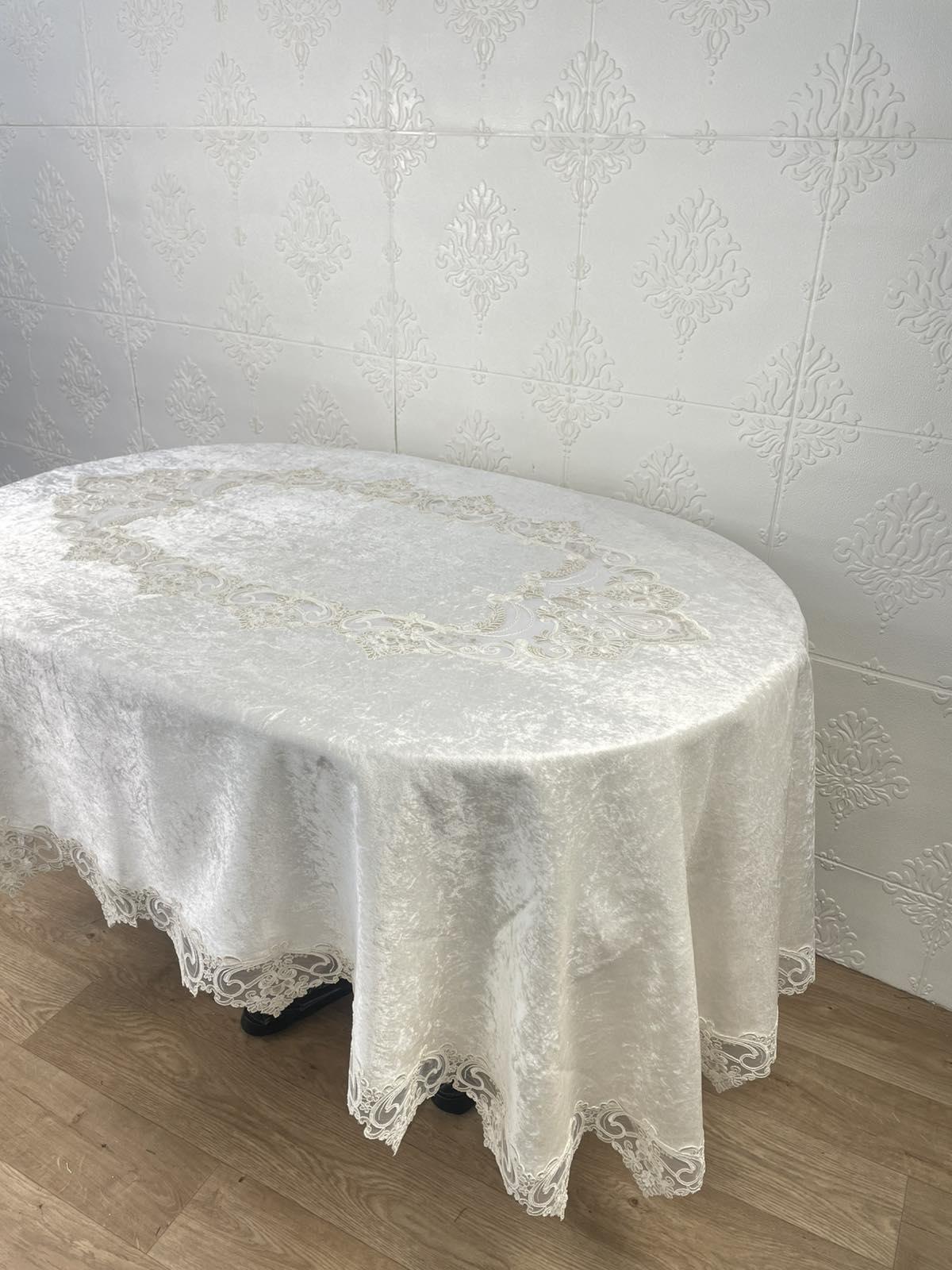 Скатертина велюрова Acme Tekstil PVS Melisa ovale 160x220 см Krem (CN37728) - фото 2