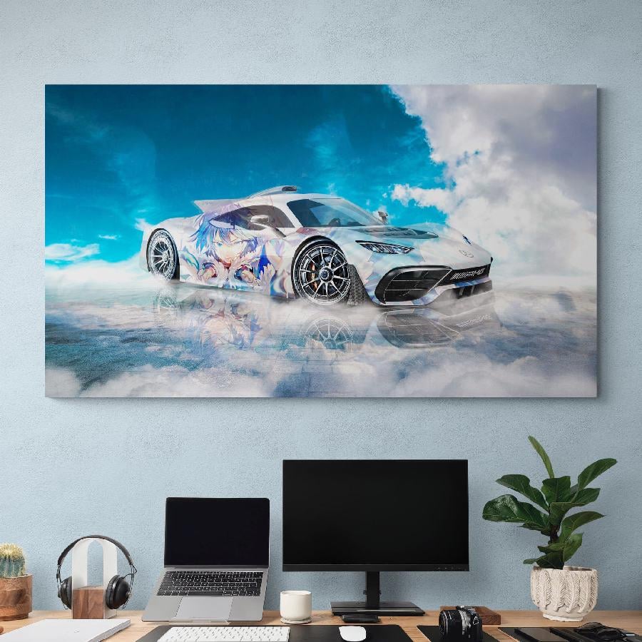 Картина на холсте HolstPrint Белый спорткар 50х100 см