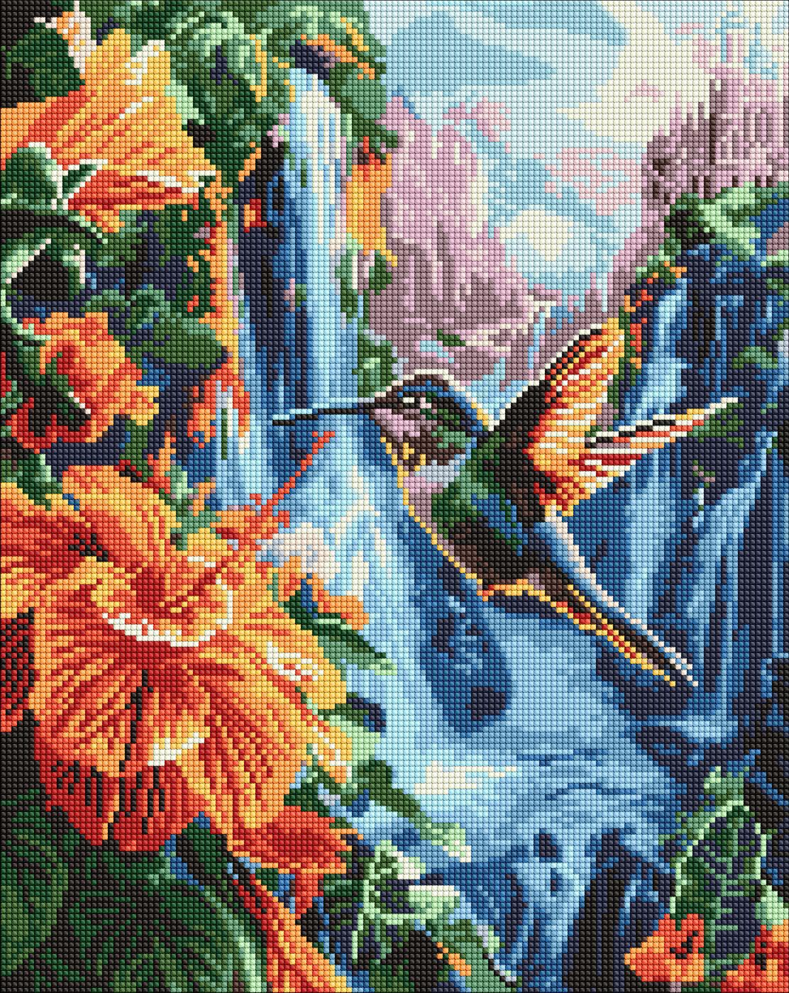 Набір з алмазною мозаїкою Ideyka Тропічна пташка AMO8100 на підрамнику 40x50 см (MTT-197387)