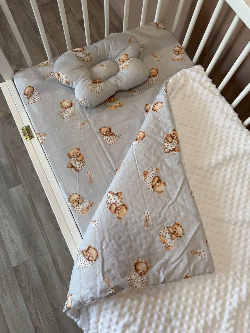 Комплект постільної білизни Манюня з бязі для ліжечка 78x98 см Білий із сірим (П4К-am-manin-019)