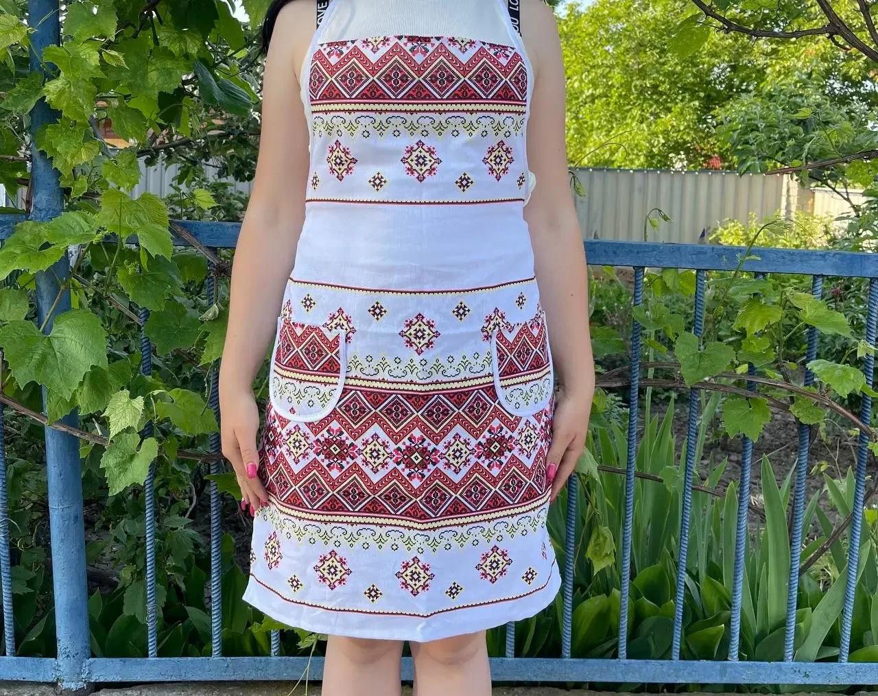 Кухонный набор Вышиванка 4в1 Фартук/полотенце/прихватка/варежка Бело-красный