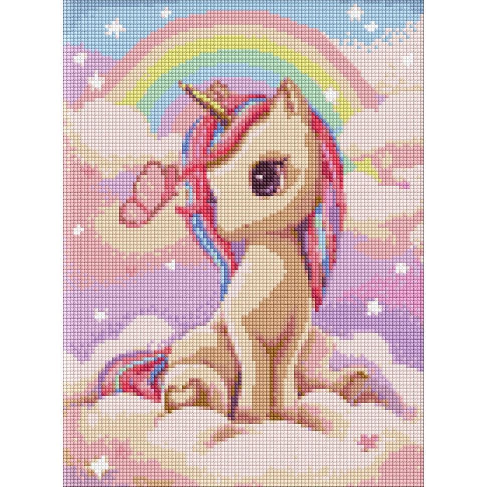 Алмазна мозаїка Ideyka Допитлива одноріжка з АВ стразами AMO7631 30х40 см (RLT39584)