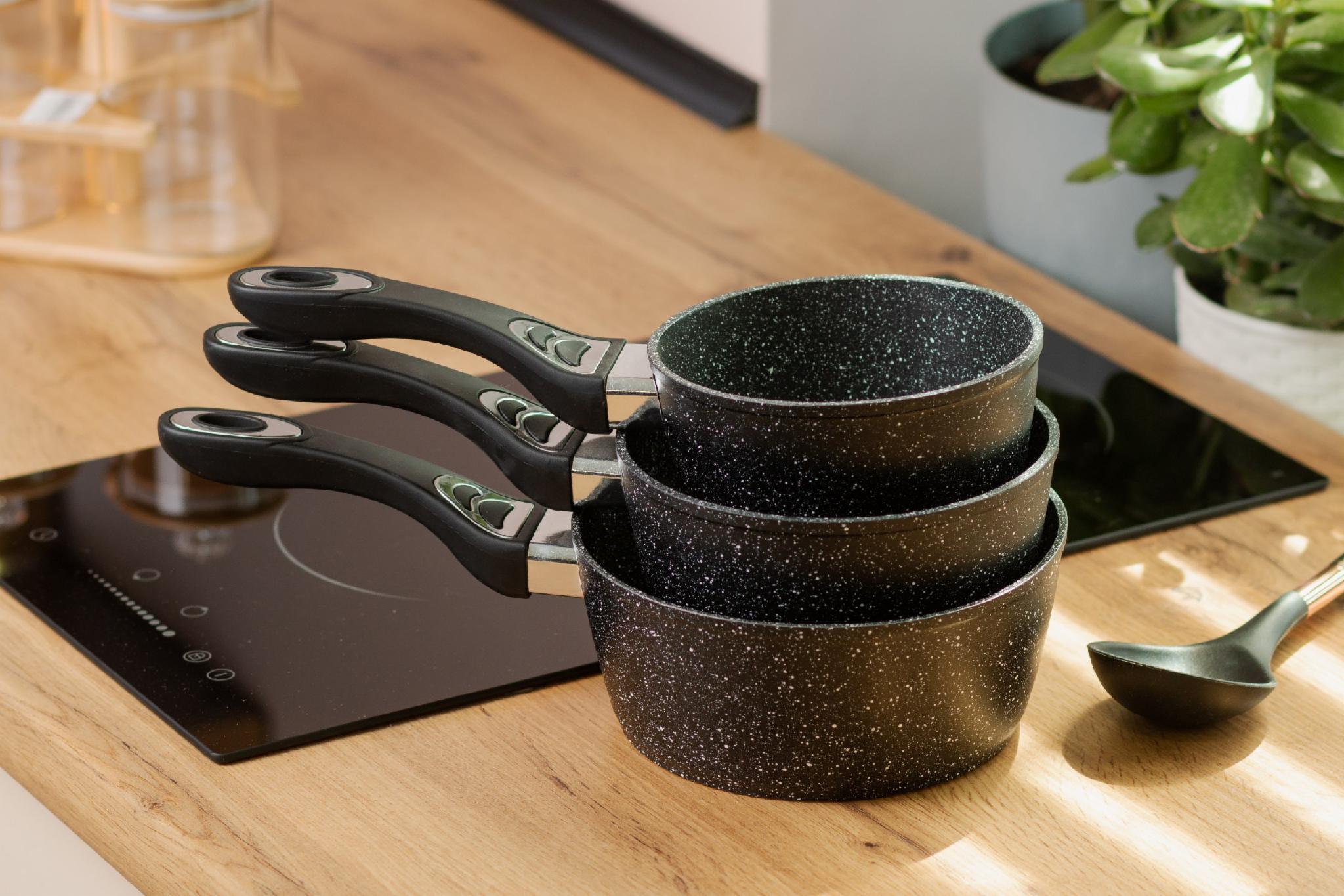 Набор ковшей Olina с антипригарным покрытием алюминиевые 3 шт. Черный (HP655) - фото 6