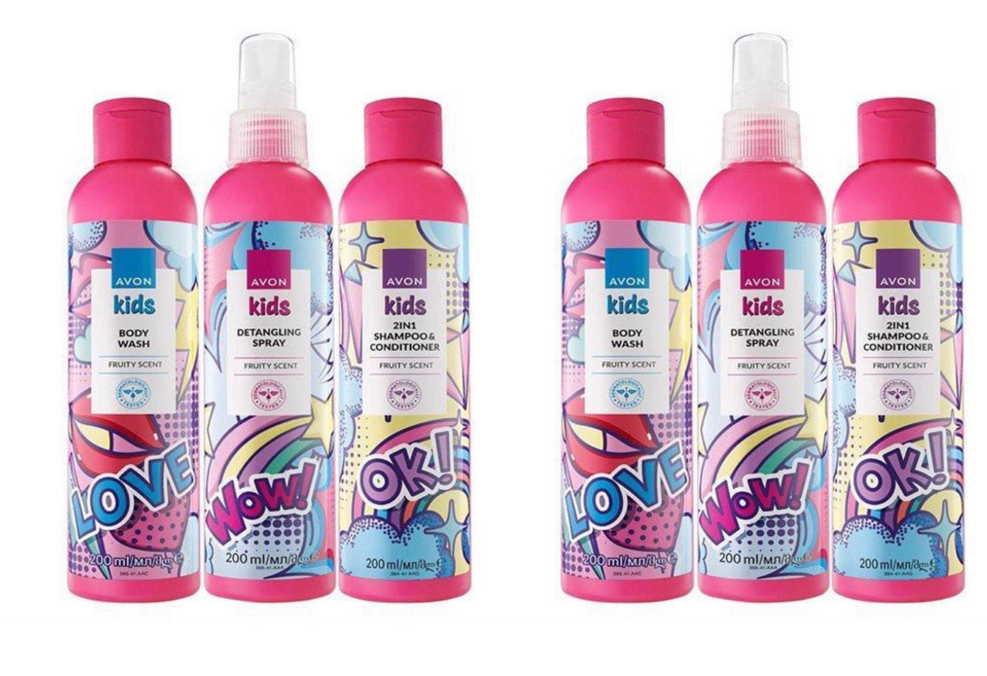 Набір дитячої косметики Avon Kids Floral Fruity шампунь 2x200 мл/гель для душа 2x200 мл/спрей для полегшення розчісування волосся 2x200 мл (AV98085) Набір дитячої косметики Avon Kids Floral Fruity шампунь 2x200 мл/гель для душа 2x200 мл/спрей для полегшення розчісування волосся 2x200 мл (AV98085)