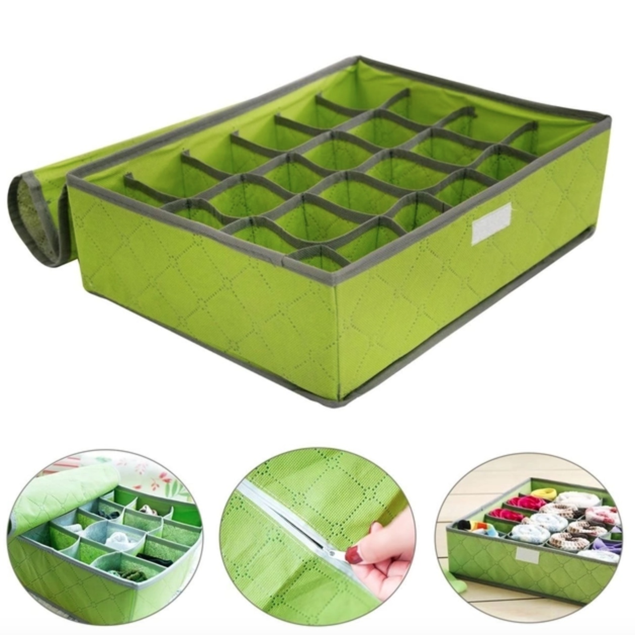 Органайзер для белья и носков на 24 ячейки бамбуковый с крышкой Зеленый - фото 3 Органайзер для белья и носков на 24 ячейки бамбуковый с крышкой Зеленый - фото 3