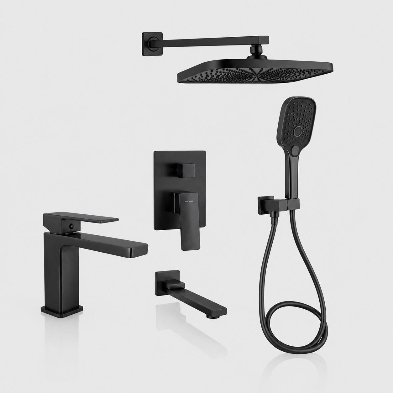Комплект Qtap Gemini Gunmetal Black PVD душевая система скрытого монтажа на 3 режима/смеситель для раковины Комплект Qtap Gemini Gunmetal Black PVD душевая система скрытого монтажа на 3 режима/смеситель для раковины