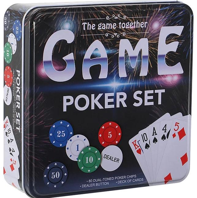 Набор для покера Professional Poker 80 фишек в металлической коробке