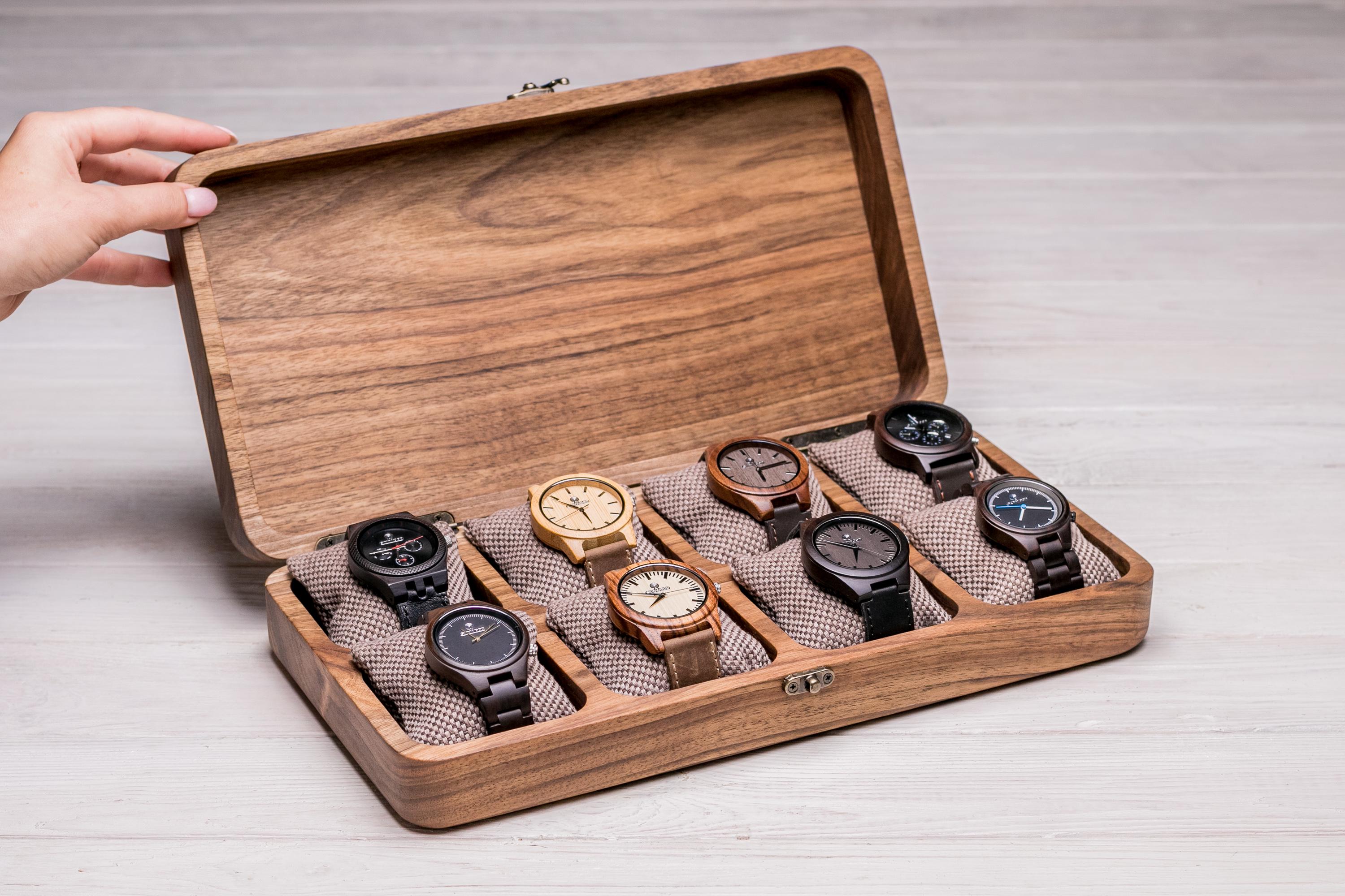 Коробочка деревянная EcoWalnut для 8 часов с подушечками и деревянной крышкой (EB-14.8.2) - фото 4