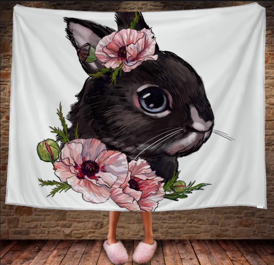 Плед с 3D принтом Кролик и цветы акварель 150х200 см (epi_1749)