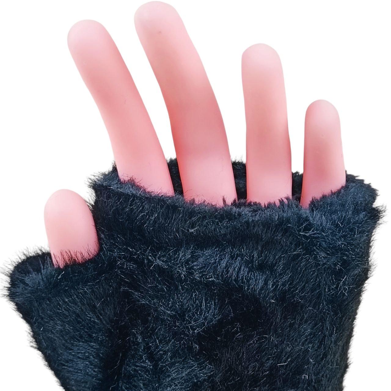 Перчатки митенки меховые S-M Черный (47164) - фото 7