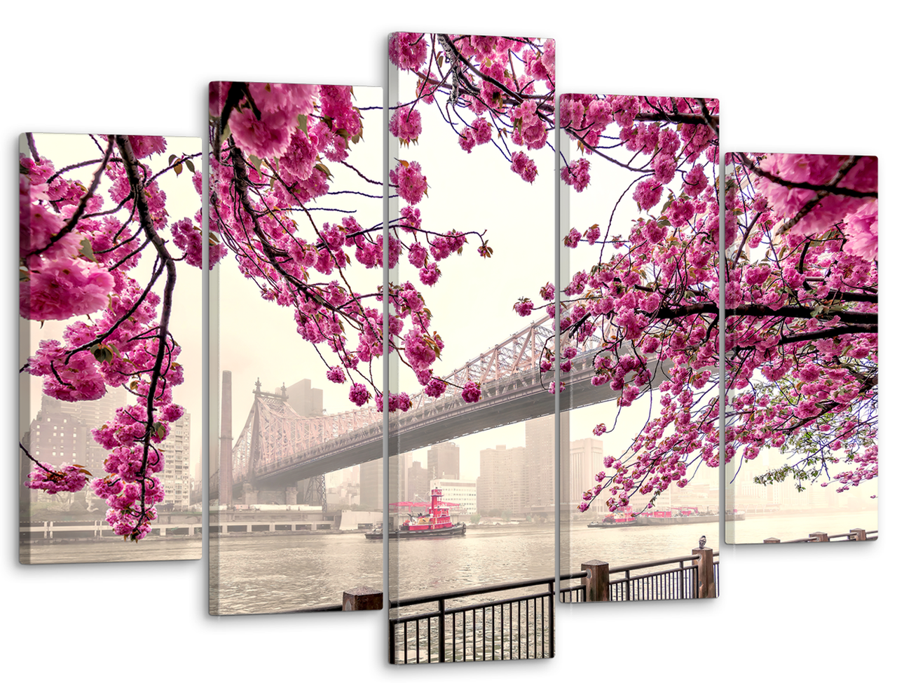 Картина модульная на холсте DK Цветущая сакура в Нью-Йорке 80x125 см MK50317