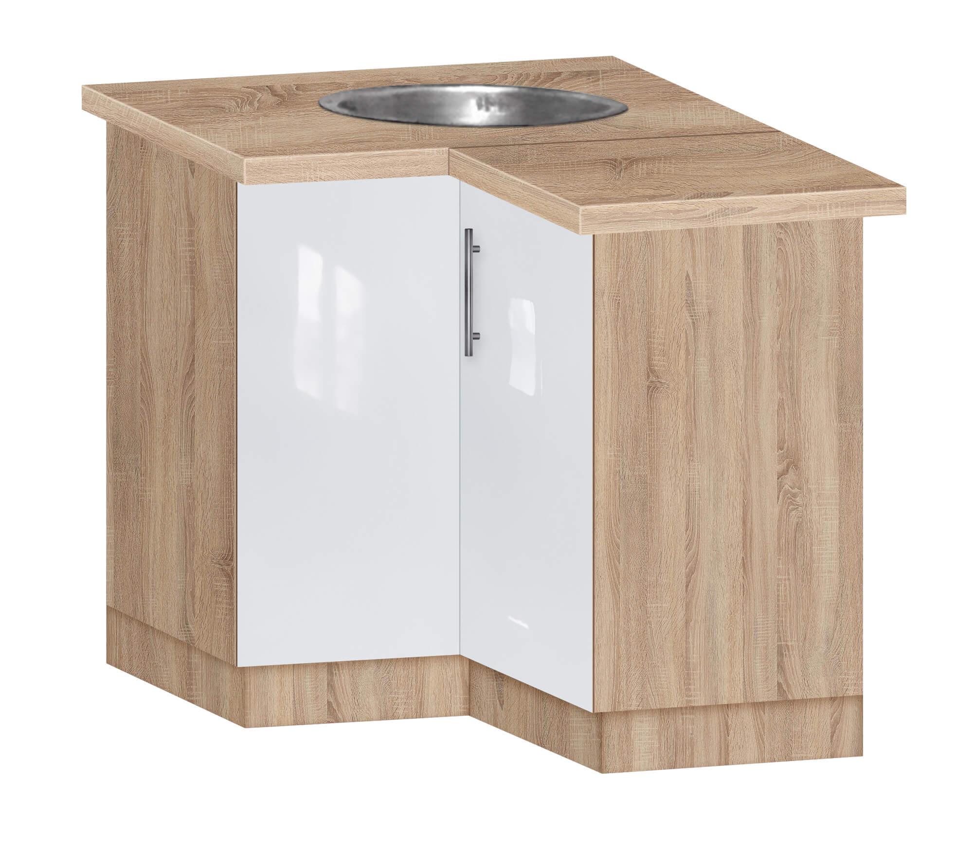 Тумба кутова кухонна №2 МАКСІ-МЕблі з врізним миттям зі стільницею з фарбованими МДФ фасадами Дуб сонома/Білий (5102485)